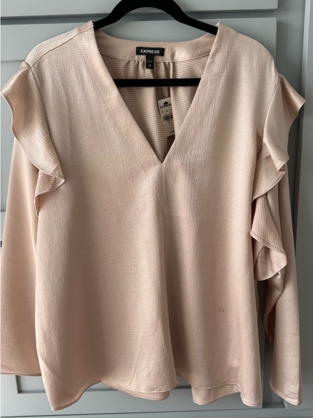 Express Women's Light Blush Pink V-Neck Ruffle Sleeve Blouse